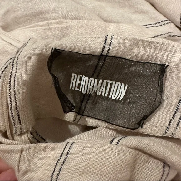 Reformation 100% Linen Elm Jager Jumpsuit size 8 striped blue jumpsuit open back - Picture 9 of 11